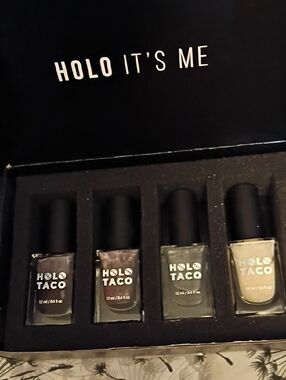 Holo Taco Holographic Nail Polish Set - Deep Shades Glossy Top Coat And Base
